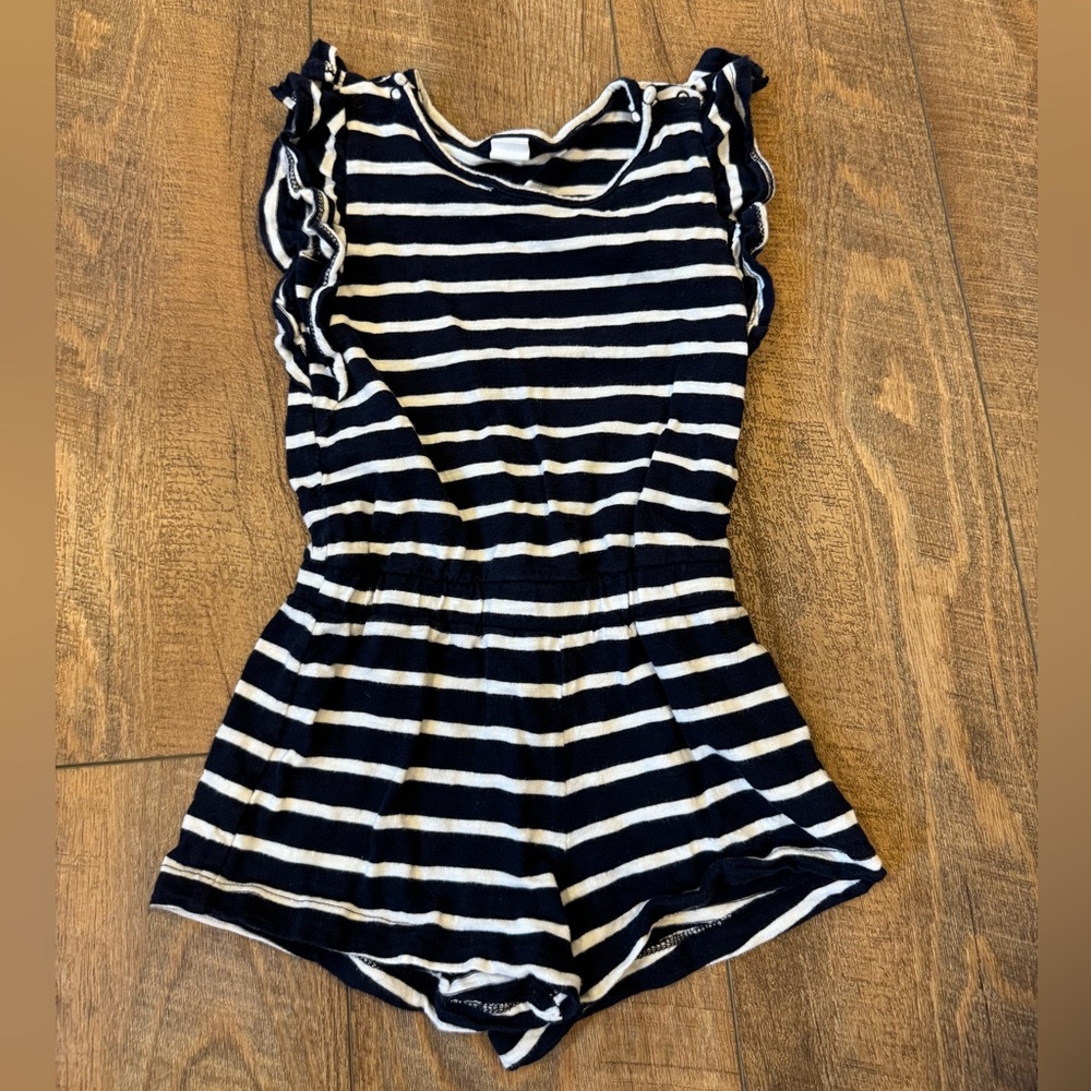 Baby Gap Toddler Ruffled Tank Romper - Navy Blue and White - Size 3
